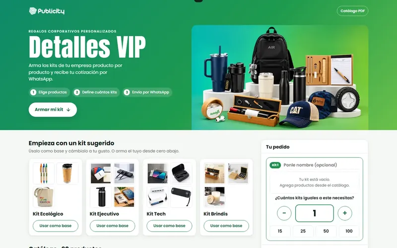 Portada de Detalles VIP: armador de kits corporativos de Publicity
